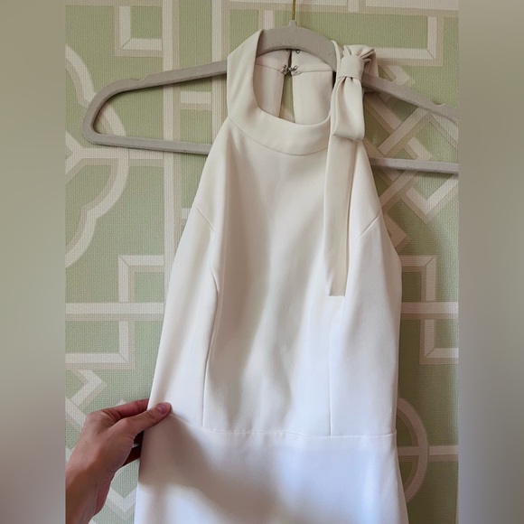 After Six Bow Neck & Open Back White/Ivory Bridal Crepe Gown 0 Hemmed to Midi! - Picture 3 of 7